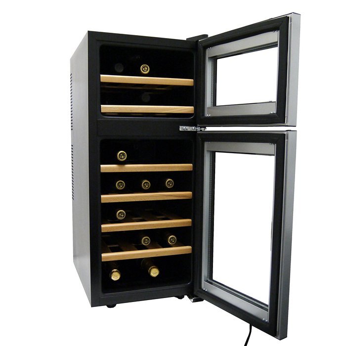 HOMEIMAGE DUAL-ZONE Thermo Electric Wine Cooler with Wooden Rack for 21 Bottles - HI-21D