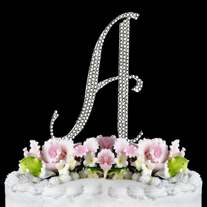Completely Covered Swarovski Crystal Silver Wedding Cake Toppers ~ LARGE Monogram Letter A
