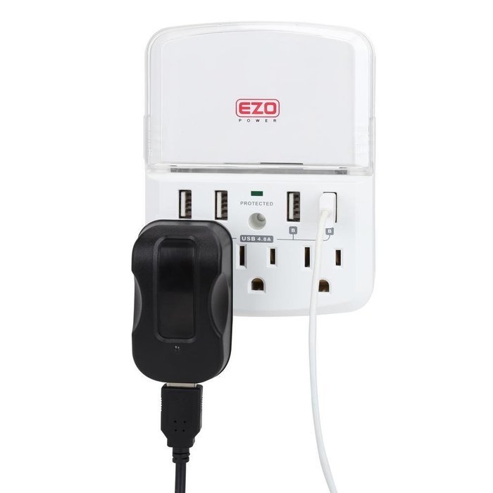 EZOPower UL Certified Wall Mount Power Surge Protector with 3 AC Outlet Plug + 2 USB Charger Ports (2.1A) + Holder N10
