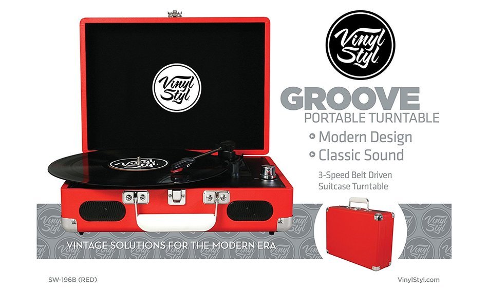 Vinyl Styl Groove Portable 3 Speed Turntable (Red) N4