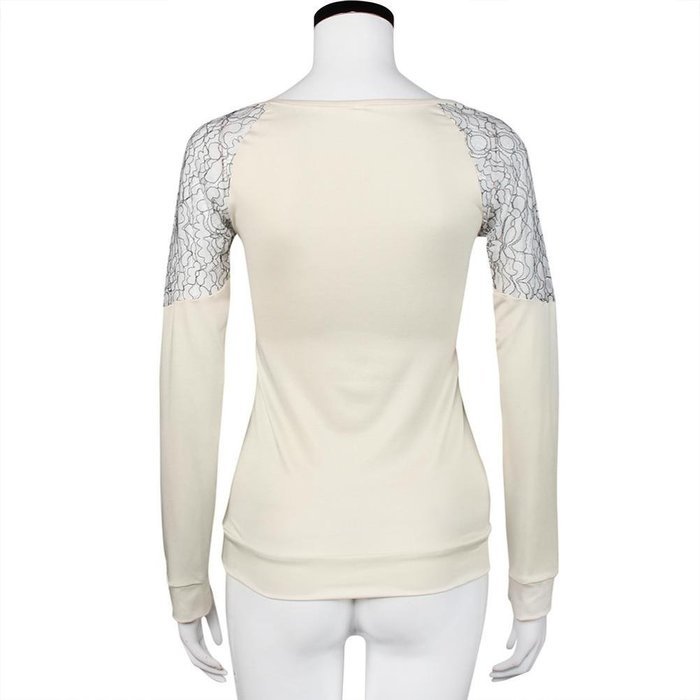 Women's Blouse,Laimeng Cotton Blend V Neck Long Sleeve V Neck Lace Blouse Tops (M, Beige) N3