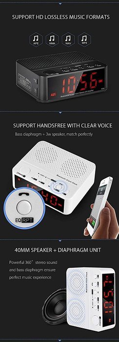 MX - 017 Bluetooth Portable Desktop Alarm Clock V2.1 Stereo Speaker Support FM Radio Handsfree AUX In TF ...... N9