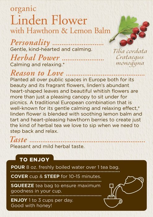 Traditional Medicinals Organic Linden Flower with Hawthorn and Lemon Balm Tea, 16 Tea Bags (Pack of 6) N4