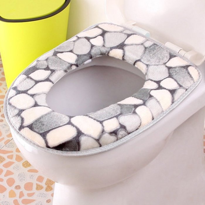 Spritech(TM) Soft Bathroom Warmer Washable Velveteen Cartoon Pattern Toilet Seat Cover Pads Color Random N18
