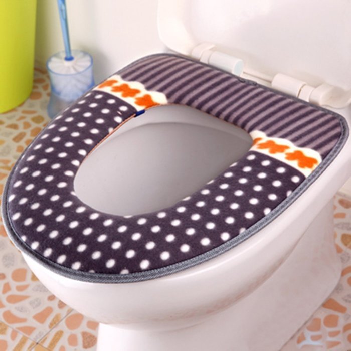 Spritech(TM) Soft Bathroom Warmer Washable Velveteen Cartoon Pattern Toilet Seat Cover Pads Color Random N19