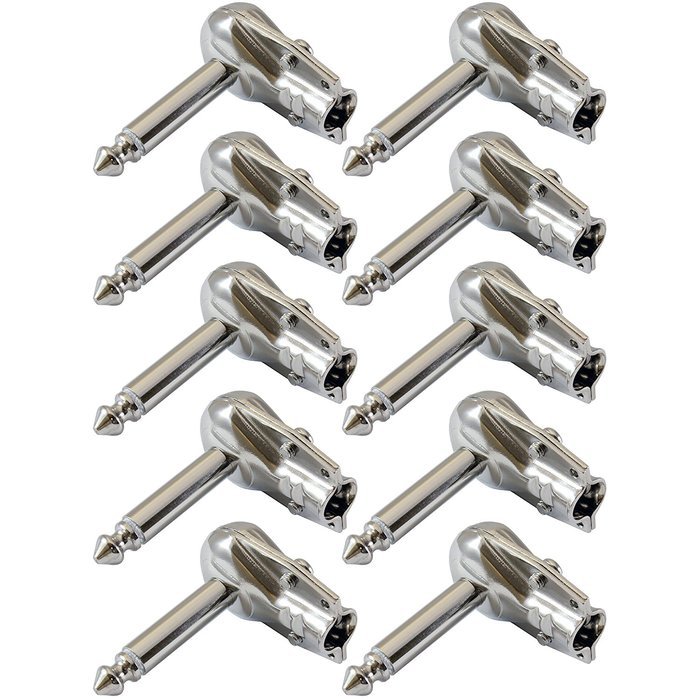 GLS Audio 1/4" Right Angle Plugs TS Mono Flat Low Profile Pancake Style for Speaker Cables, Patch Cables, Snakes... N7