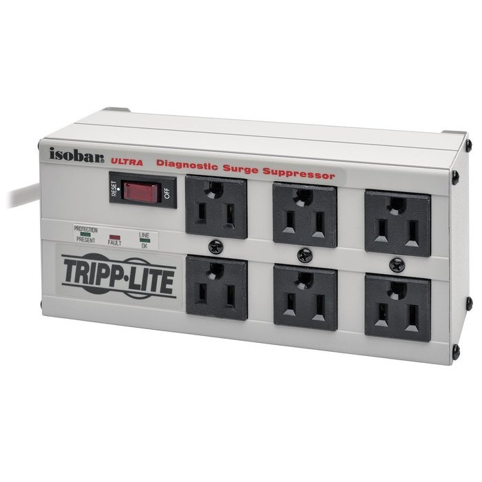 Tripp Lite Isobar 2 Outlet Surge Protector Power Strip, 6ft Cord Right Angle Plug, & $25K INSURANCE (ISOBAR2-6) N11