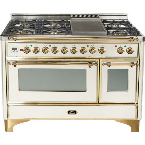 48" - 5 Burner Dual Fuel Range + French Top with Convection Oven Finish: Antique White