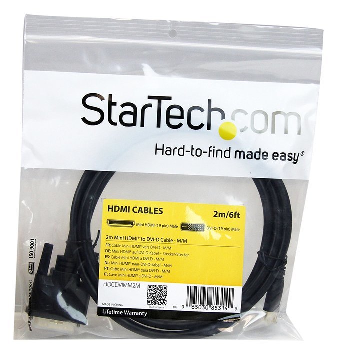 StarTech.com HDCDVIMM1M 1m Mini HDMI to DVI-D Cable 19 Pin HDMI (C) Male to DVI-D Male - 1920 x 1200 Video N8