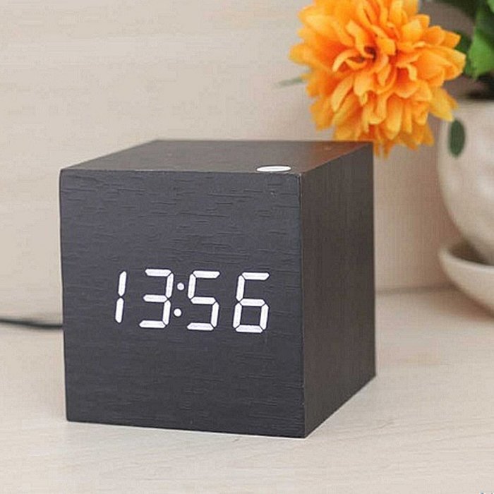 Ieasycan Multi-colors Best High-end Digital Clocks Desktop Clock Thermometer Wooden LED Alarm Clock Home Decor N4