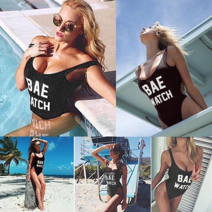 HOT Sale!Canserin Women Sexy Backless "BAE WATCH" Bodysuit Beachwear(with 2 Chest pads) N12