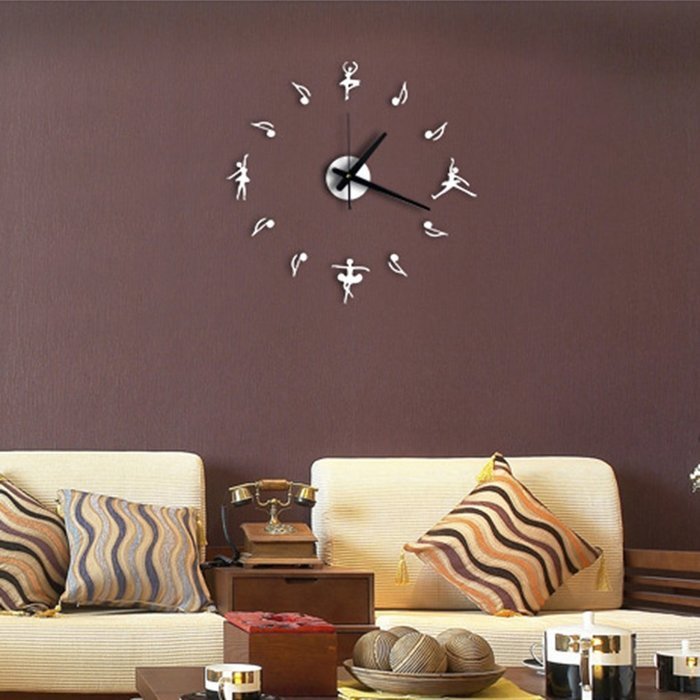 MuLuo Music Ballet Girl Wall Clock DIY Acrylic Mirror Wall Stickers Watches Home Decor Clock black N5