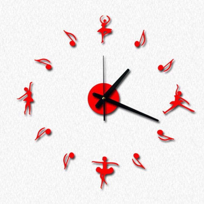 MuLuo Music Ballet Girl Wall Clock DIY Acrylic Mirror Wall Stickers Watches Home Decor Clock black N7