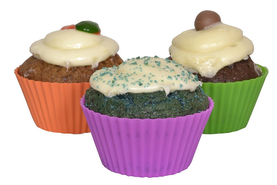 KitchenMooN Premium Silicone Cupcake Liner/Muffin Cup - Set of 12 Silicone Baking Cup - Six Colors