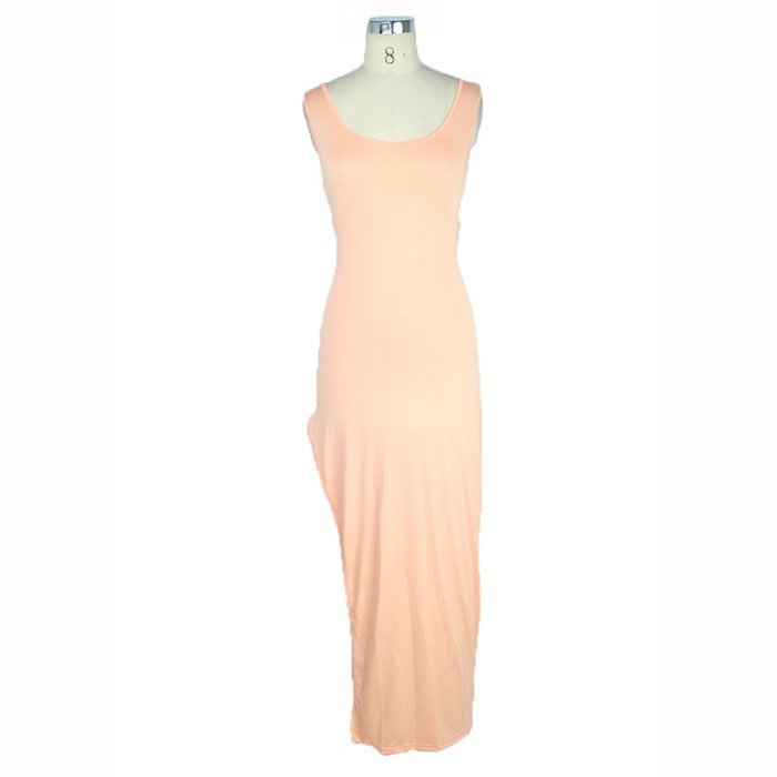 Yaheeda Women's Cross Halter Long Dress Asymmetrical Barelegged Sleeveless Irregular Package Hip N7