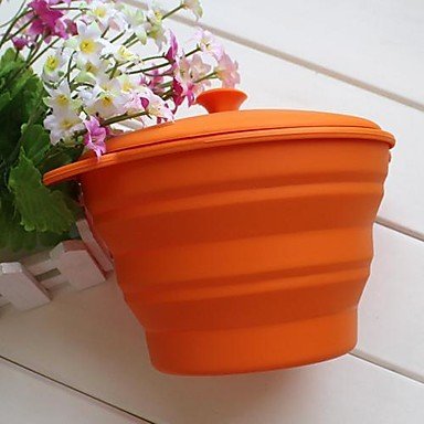 Sher Unfoldable Bowl with Lid for Kids or Outdoor Camping, Food Safe Silicone Material, Random Color