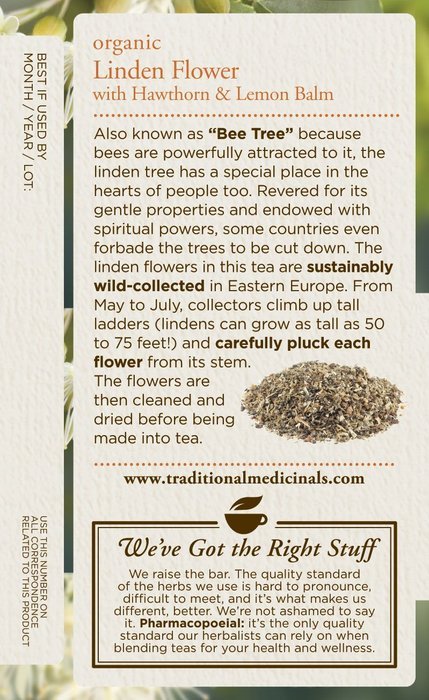 Traditional Medicinals Organic Linden Flower with Hawthorn and Lemon Balm Tea, 16 Tea Bags (Pack of 6) N5