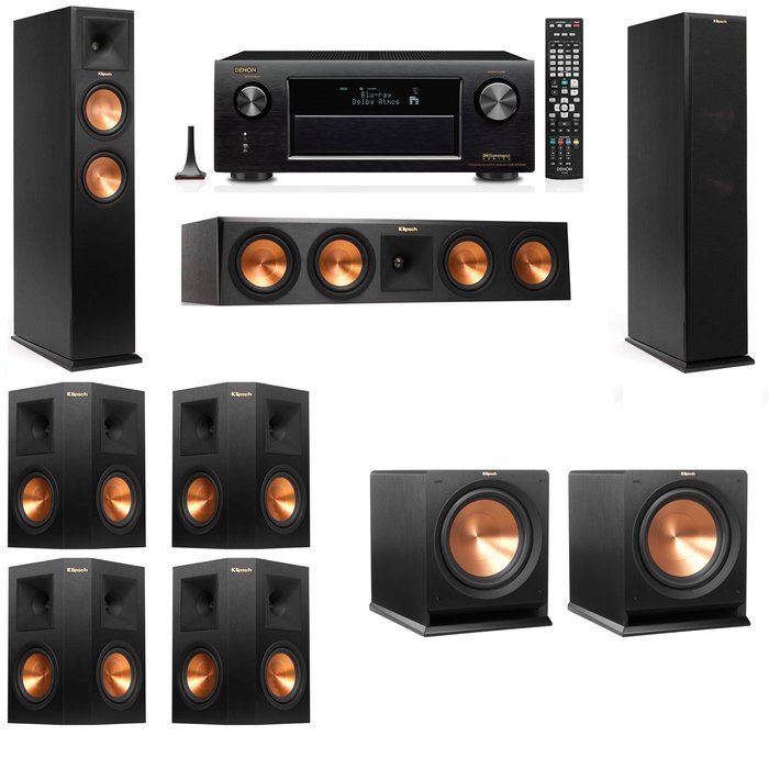 Klipsch RP-250F Tower Speakers-R112SW-7.2-Denon AVR-X4100W