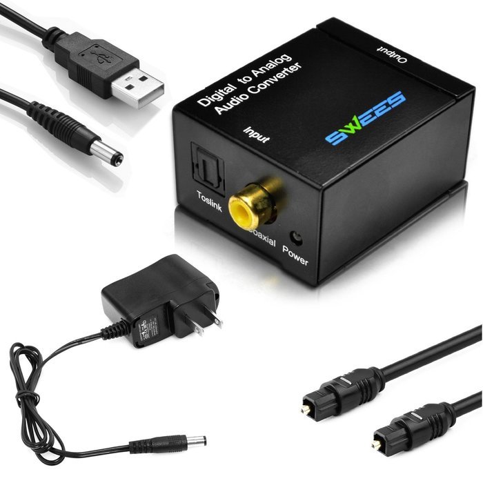Swees Digital Coax and Optical Toslink to Analog RCA Audio Converter Adapter RCA L/R output with Optical Toslink... N5