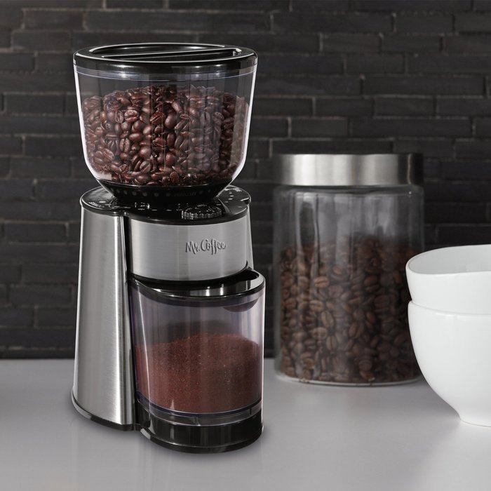Mr. Coffee Automatic Burr Mill Grinder with 18 Custom Grinds, Silver, BMH23