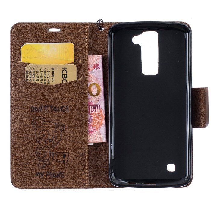 LG K7 Case, LG K7 Wallet Case,PHEZEN Cute Bear Don't Touch My Phone Design PU Leather Wallet Case Stand Flip Case... N47