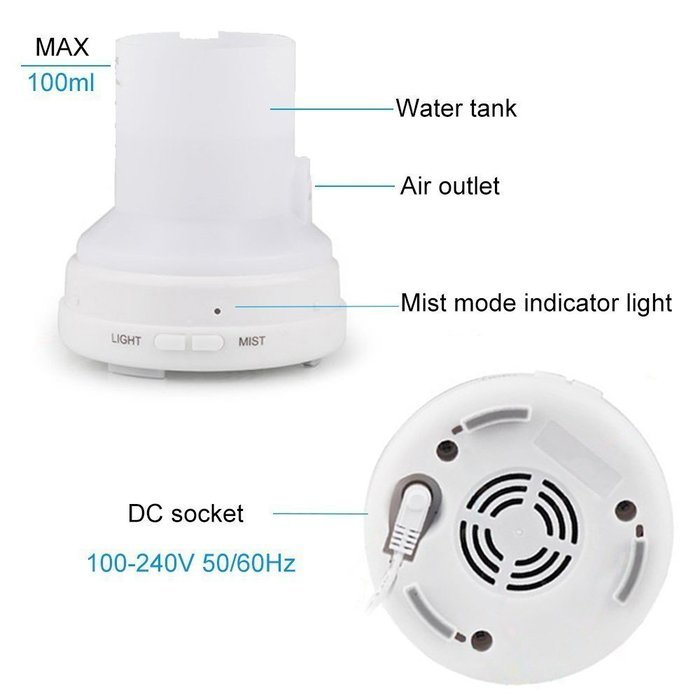 Kshioe&reg; 100ml Aromatherapy Essential Oil Diffuser Portable Ultrasonic Cool Mist Aroma Humidifier with Color LED... N5
