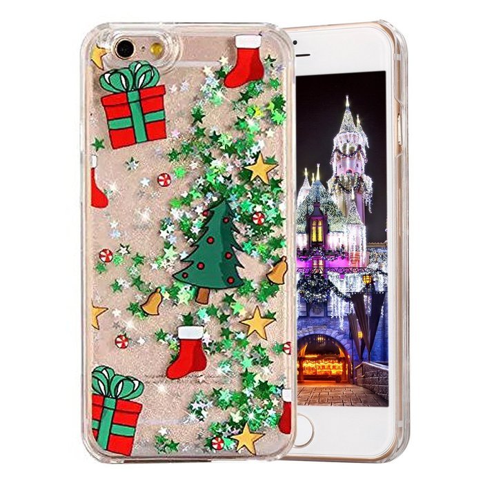 iPhone 6 Plus / 6S Plus Case,PHEZEN Christmas Tree Santa Claus Design Cool Quicksand Moving Stars Bling Glitter... N12
