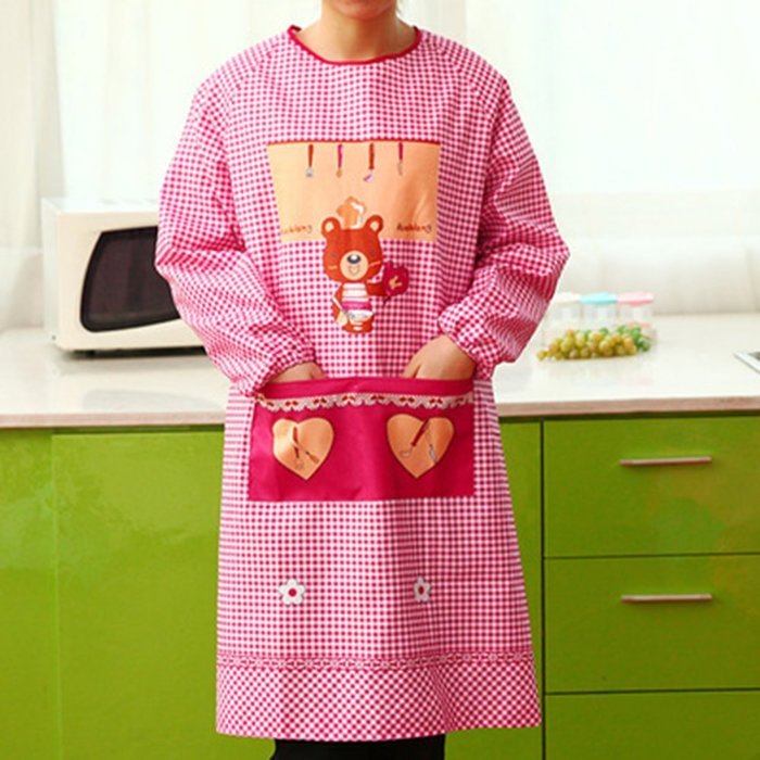 Spritech(TM) Lovely Long Sleeves Antifouling Cartoon Chef Apron for Home Restaurant and Hotel N16