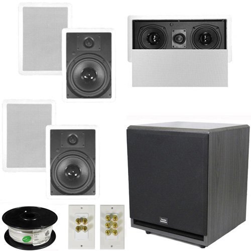 Theater Solutions 5.1 Home Theater 8" In Wall Speaker Set with Center, 12" Powered Sub and More TS80WL51SET7