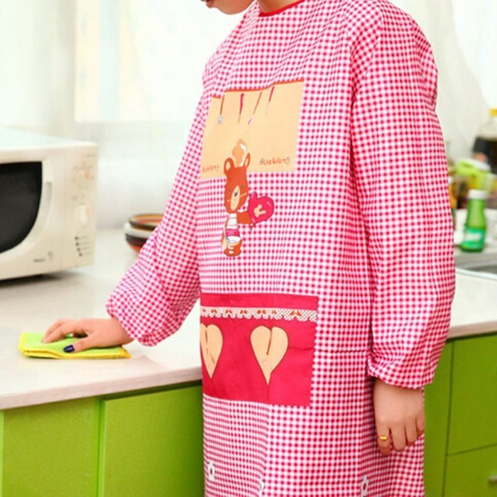 Spritech(TM) Lovely Long Sleeves Antifouling Cartoon Chef Apron for Home Restaurant and Hotel N17