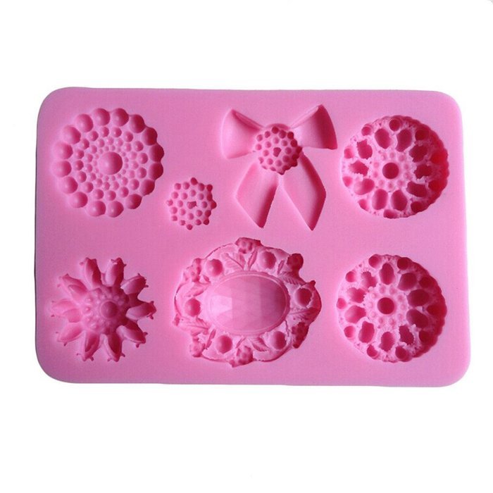 FLY Different Flowers Brooch Shape 3D Silicone Fondant Cake Mold Cake Decorating,Pink