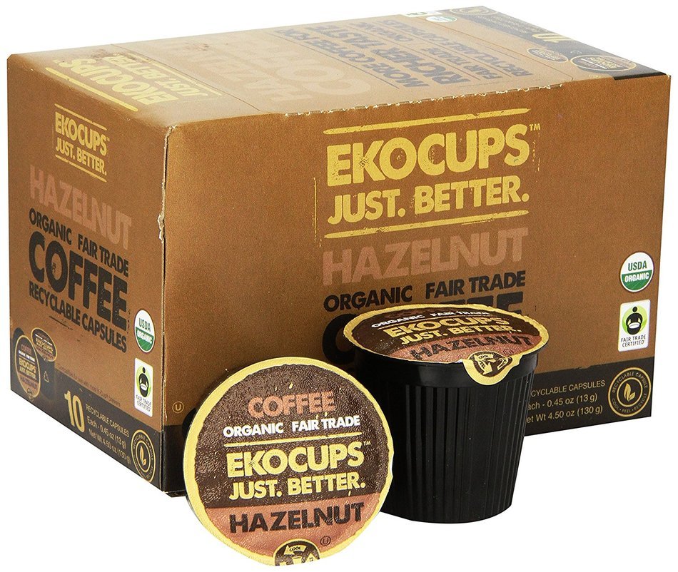 EKOCUPS Artisan Organic Hazelnut Flavored Coffee, Medium roast , in Recyclable Single Serve Cups for Keurig K-cup... N2