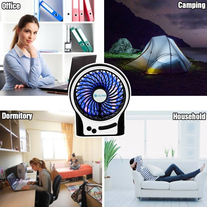 VersionTech Portable Fans Rechargeable Fans Mini USB Fans for Camping Car Office Desktop (3 Speeds, White) N3