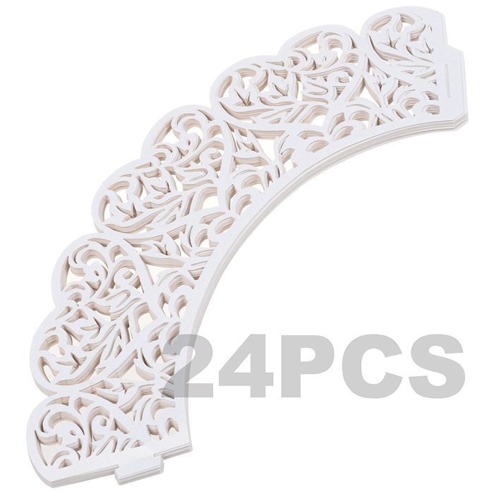 Cosmos &reg; 24 Pcs White Lace Heart Cutout Cupcake Wrapper Wraps Liner Wedding Party Cake Decoration