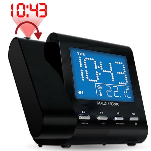 Magnasonic MM176K AM/FM Projection Clock Radio with Dual Alarm, Auto Time Set/Restore, Temperature Display, and... N3