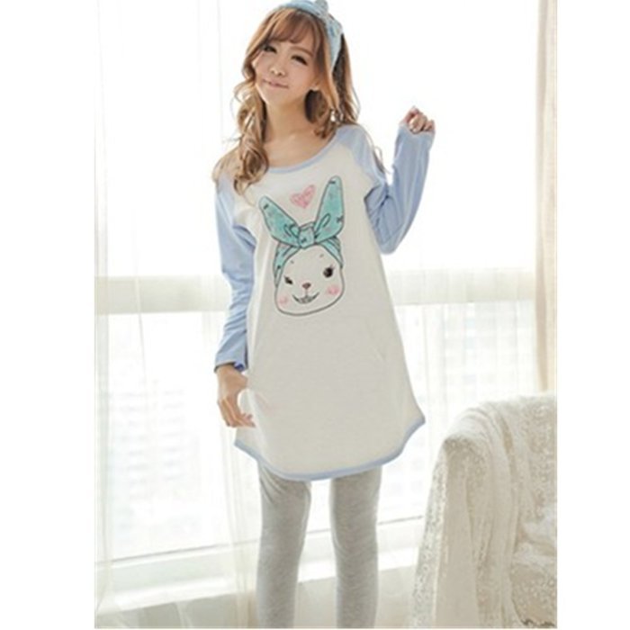 KAKA(TM) Women's Fashion Cartoon Pink Love Pure Cotton Pyjamas Homewear Sleepwear Set Long Sleeve Long Pants -XXL N4