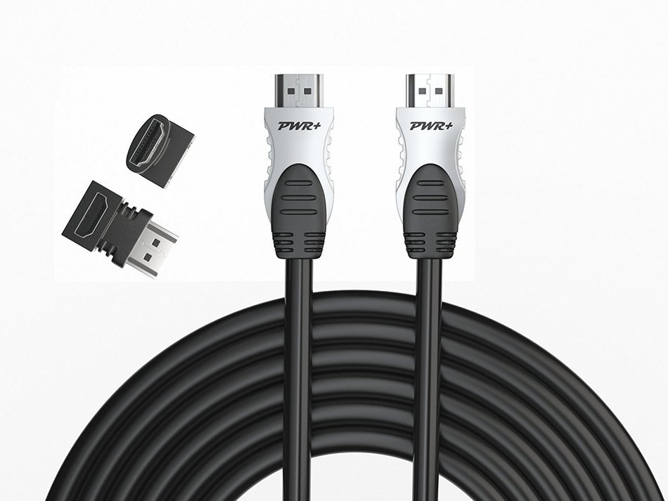 Pwr+ 100 Ft Max Length 4K HDMI Cable 2.0 with 90 Degree Adapter for PS3 PS4 Xbox 360 Apple-TV Laptop Projector... N10