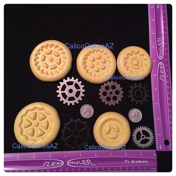 Steampunk Gear 5 Piece Fondant Mold Set Chocolate Candy Gumpaste Soap Resin Clay