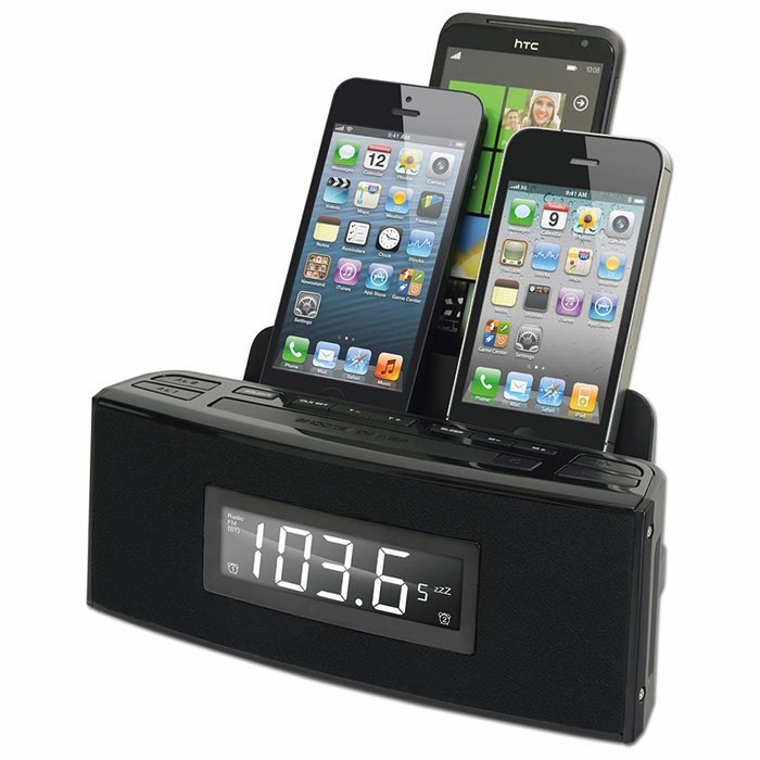 3 Port Smart Phone Charger with Speaker and Alarm Clock -Non Retail Packaging