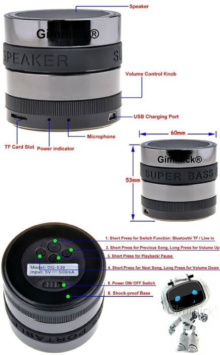 Gimmick&reg; Super Bass Bluetooth Wireless Mini Portable Speaker For IPhone Tablet Samsung Strong Stereo Sound Many...