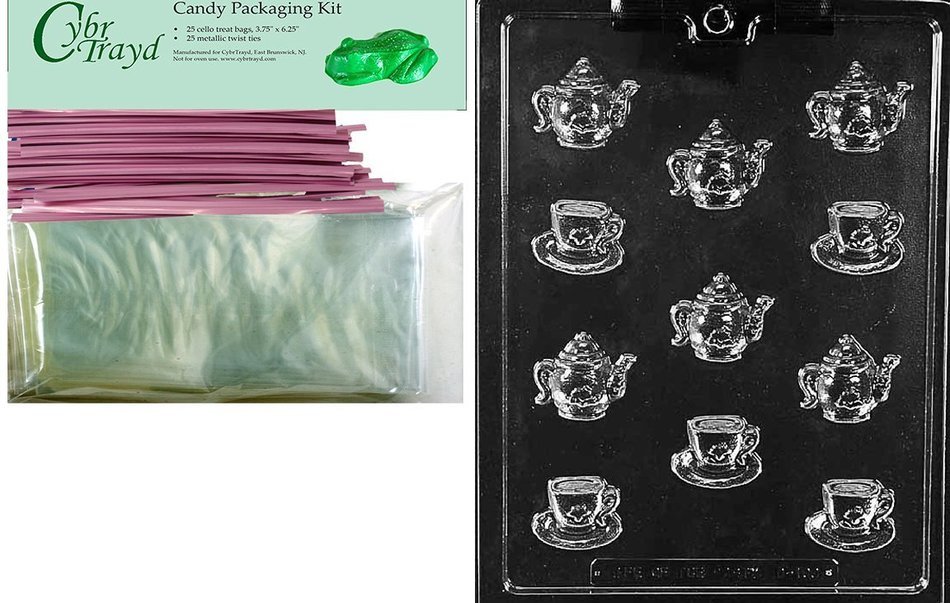 Cybrtrayd D100 Bite Size Tea Pots and Bite Size Demi Tasse Cup Chocolate Candy Mold with Exclusive Cybrtrayd Copyrighted...