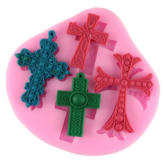 Mujiang 4-Capacity Cross Silicone Clay Fimo Sugarcraft Candy Fondant Molds N4