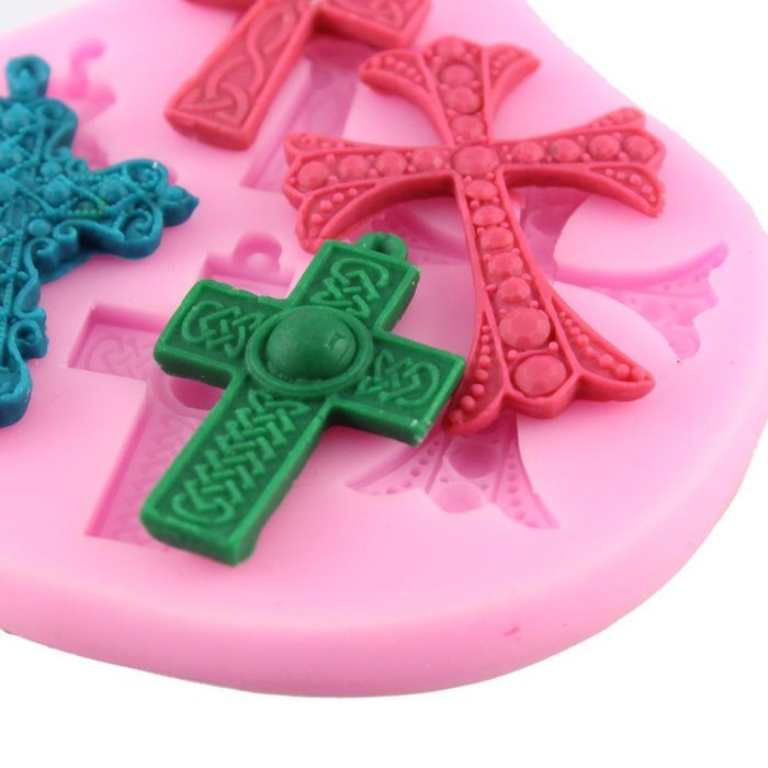 Mujiang 4-Capacity Cross Silicone Clay Fimo Sugarcraft Candy Fondant Molds N5