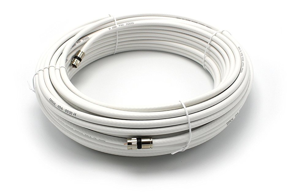 25' feet white RG6 coax, coaxial cable with two male F-pin Male connectors N14