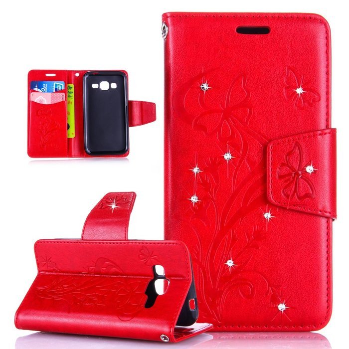 Galaxy Core Prime Case,ikasus Glitter Diamond Embossing Flowers Lily Butterfly PU Leather Flip Wallet Pouch Stand... N41