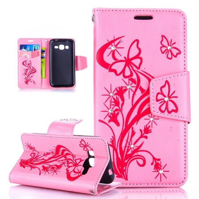 Galaxy Core Prime Case,ikasus Glitter Diamond Embossing Flowers Lily Butterfly PU Leather Flip Wallet Pouch Stand... N44