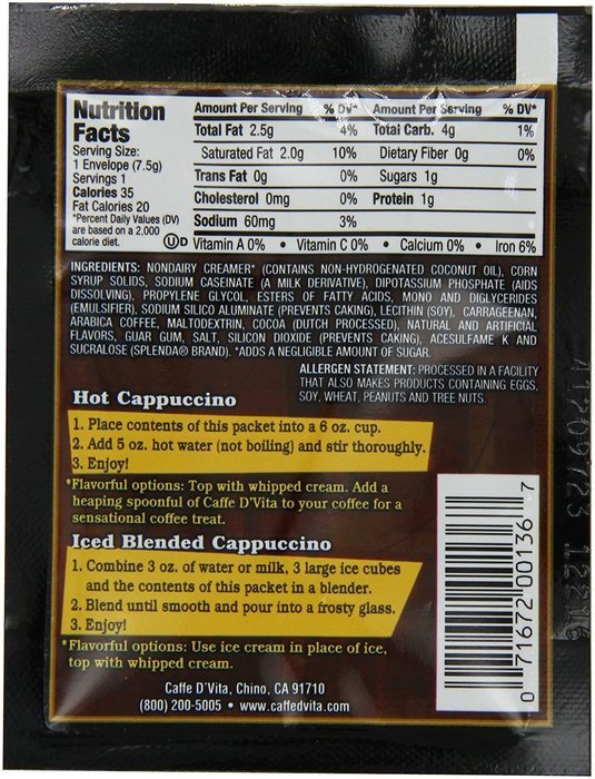 Caffe D'Vita Sugar Free French Vanilla Cappuccino, 7.5-Gram Envelopes (Pack of 24) N4