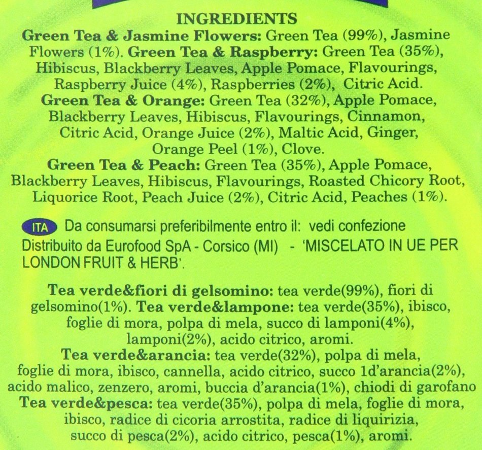 London Fruit & Herb Company Green Tea, Variety Pack, 20 Count N44