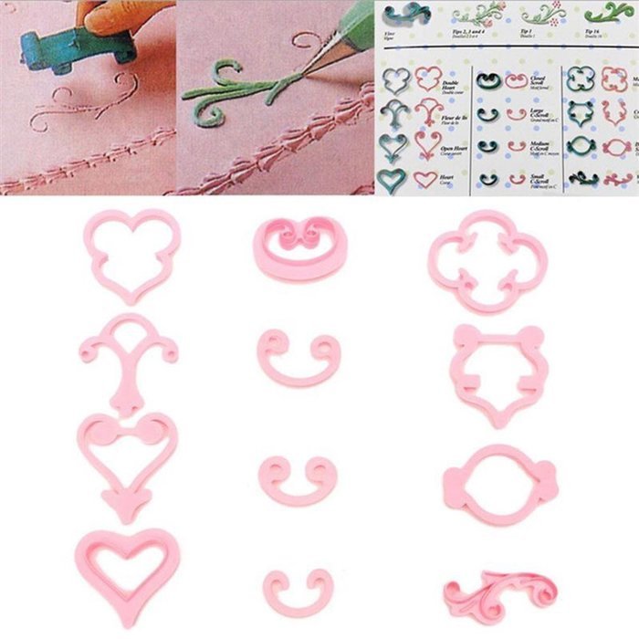Beauty Clubs 12pcs Rose Flower Sugarcraft Mold Lace Heart Cake Cookies Pastry Fondant Cutter Embossed Decorating... N3