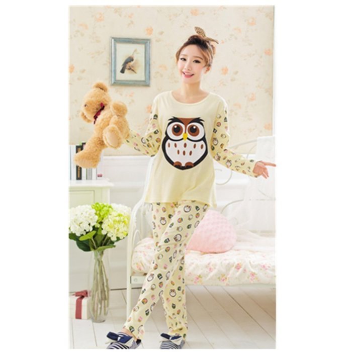 KAKA(TM) Women's Fashion Cartoon Pink Love Pure Cotton Pyjamas Homewear Sleepwear Set Long Sleeve Long Pants -XXL N11